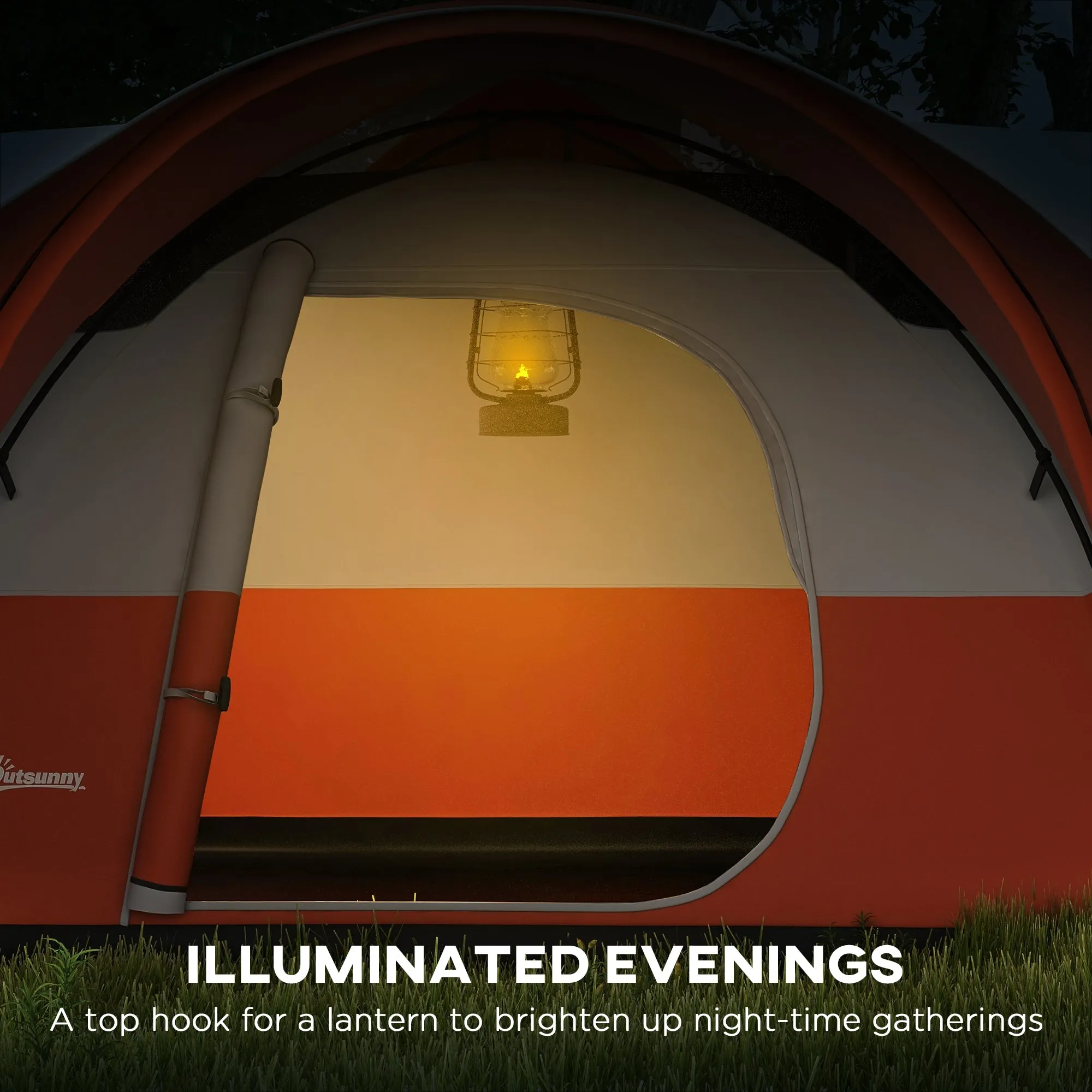 3000mm Waterproof Camping Tent for 5-6 Man, Family Tent with Porch and Sewn in Groundsheet, Portable with Bag, Orange
