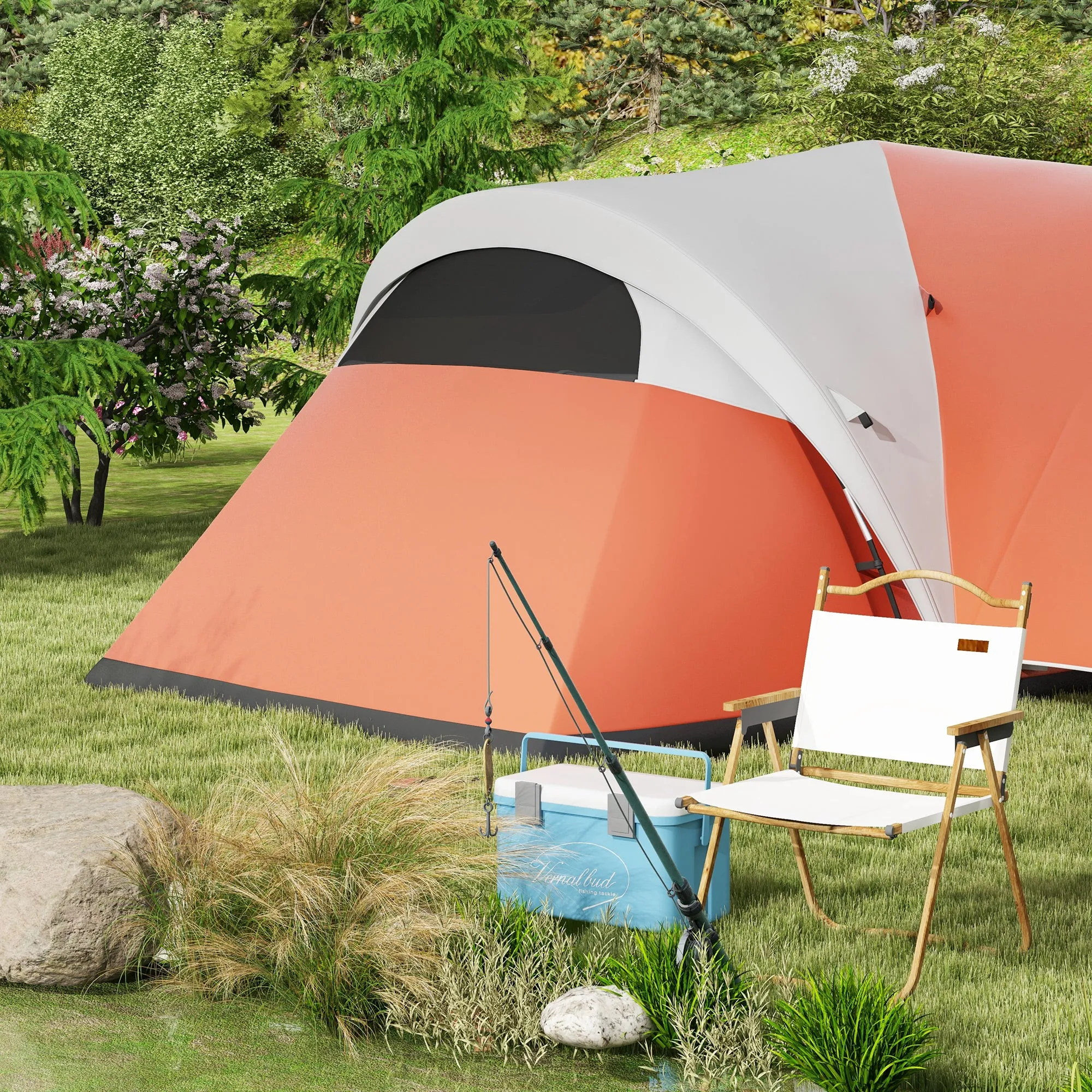 3000mm Waterproof Camping Tent for 5-6 Man, Family Tent with Porch and Sewn in Groundsheet, Portable with Bag, Orange