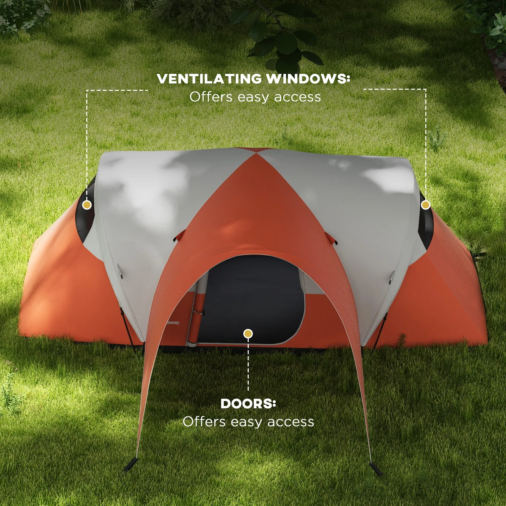 3000mm Waterproof Camping Tent for 5-6 Man, Family Tent with Porch and Sewn in Groundsheet, Portable with Bag, Orange