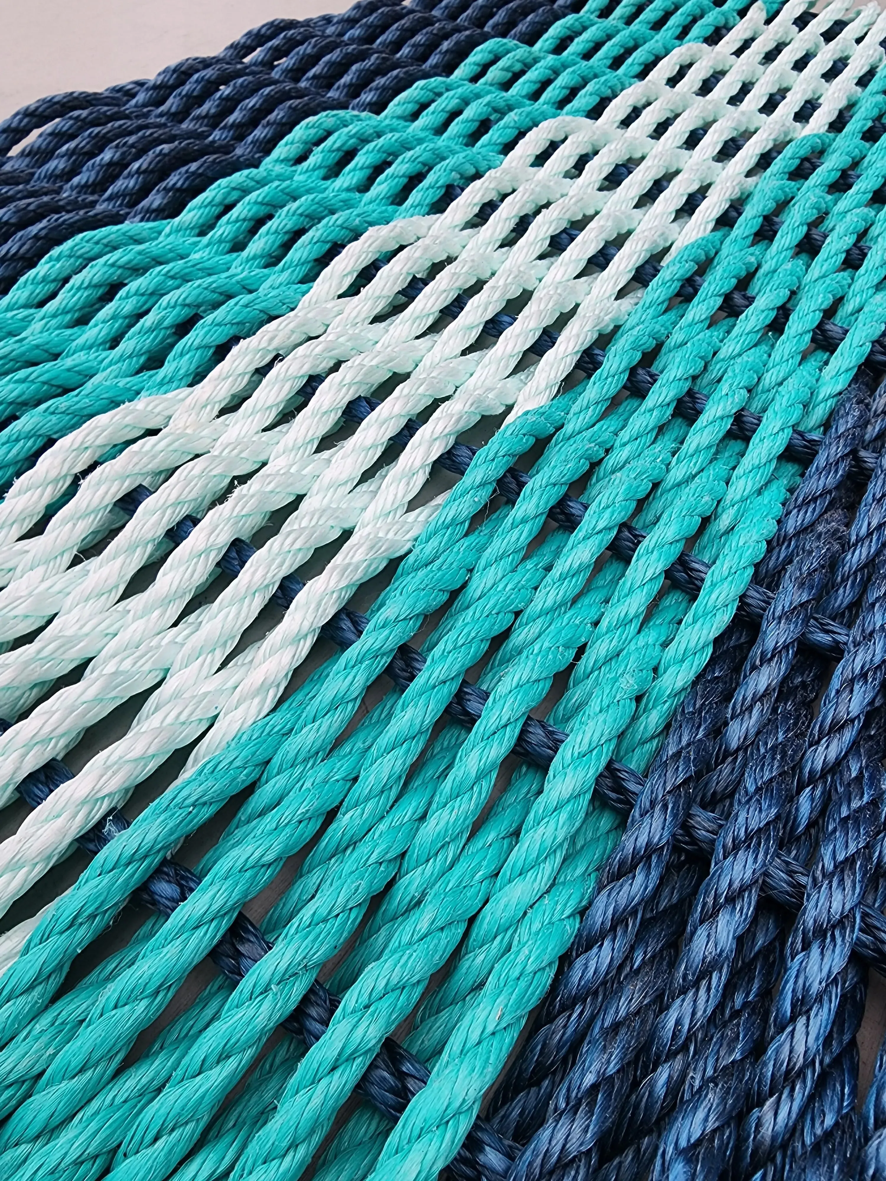 5 Stripe Lobster Rope Mat Navy Blue, Teal, Seafoam