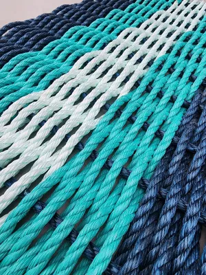 5 Stripe Lobster Rope Mat Navy Blue, Teal, Seafoam