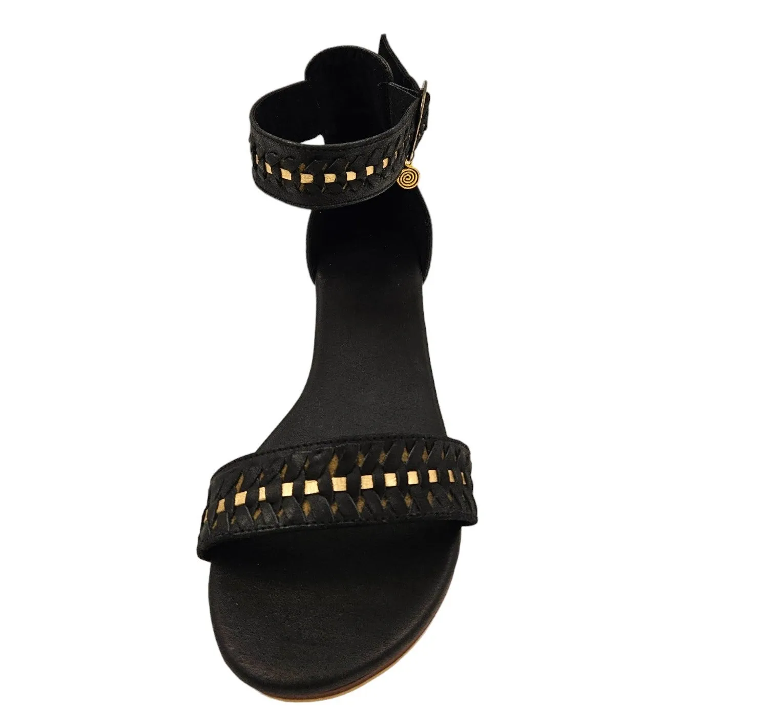 Black Leather Wedges with Gold Trim