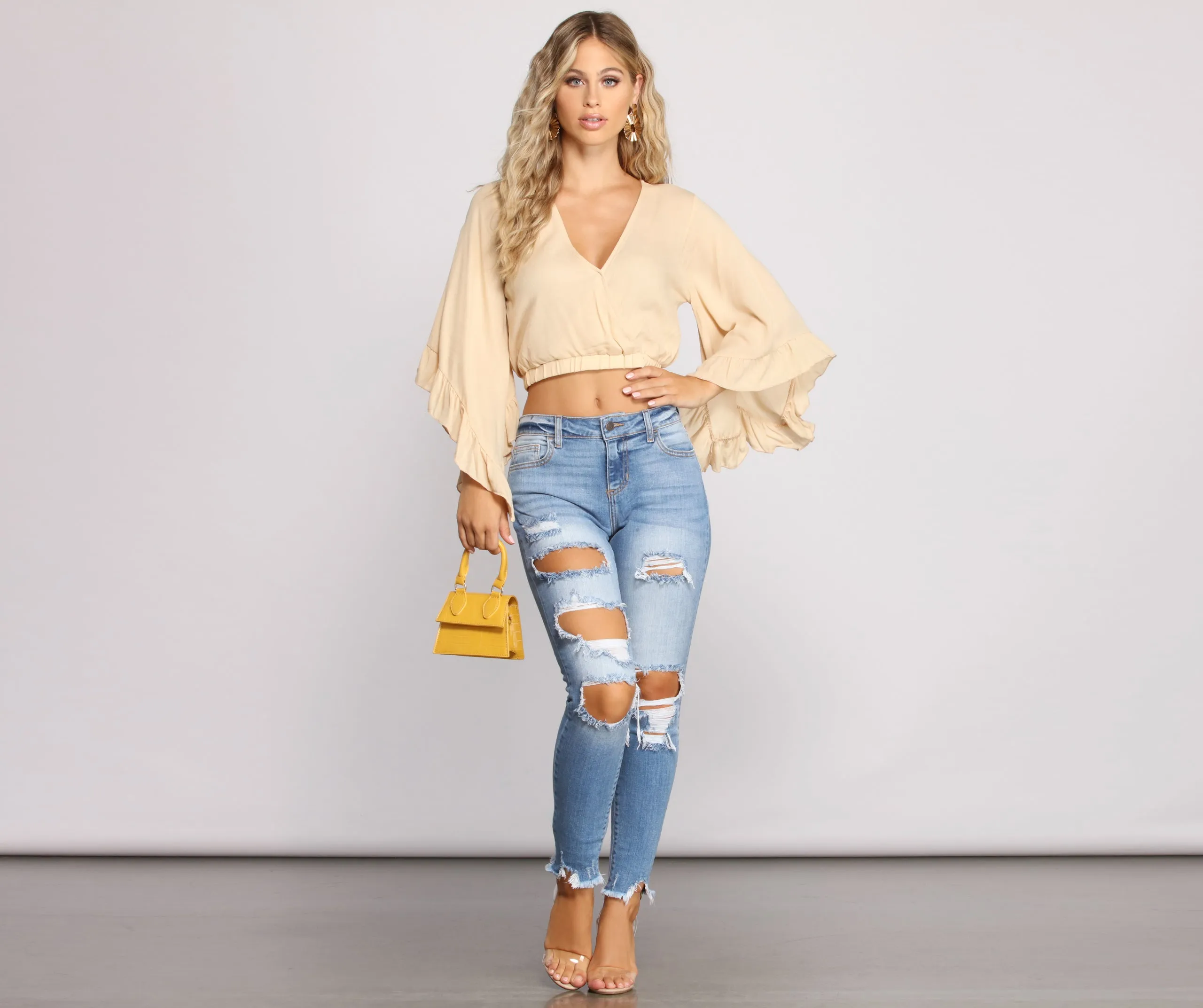 Bohemian Vibes Cropped Ruffled Sleeve Top