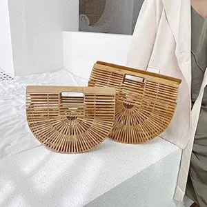 Boho Handmade Round Woven Handbag Bali Rattan Crossbody Beach Bag