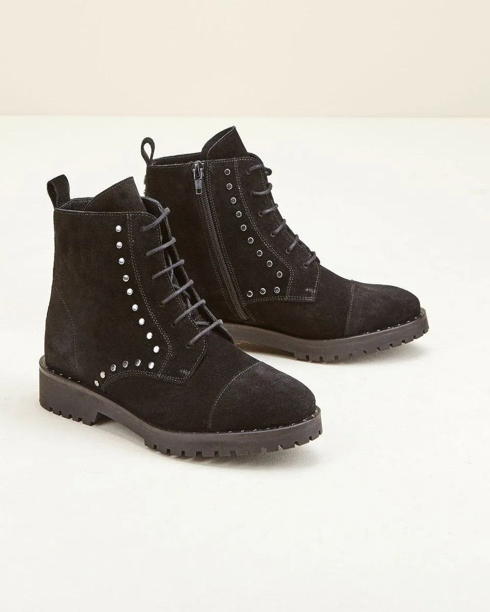 Bottines En Croûte De Cuir Vanesa - Noir