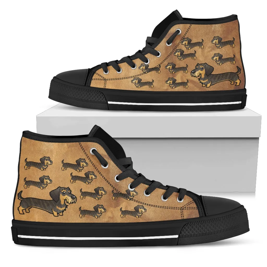 Cartoon Wire Haired Dachshund High Tops - Black