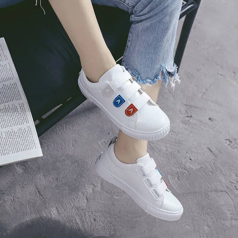 Comfortable Women's And Velcro Flat White Canvas Shoes