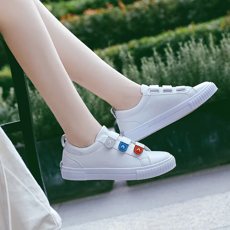 Comfortable Women's And Velcro Flat White Canvas Shoes