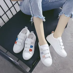 Comfortable Women's And Velcro Flat White Canvas Shoes