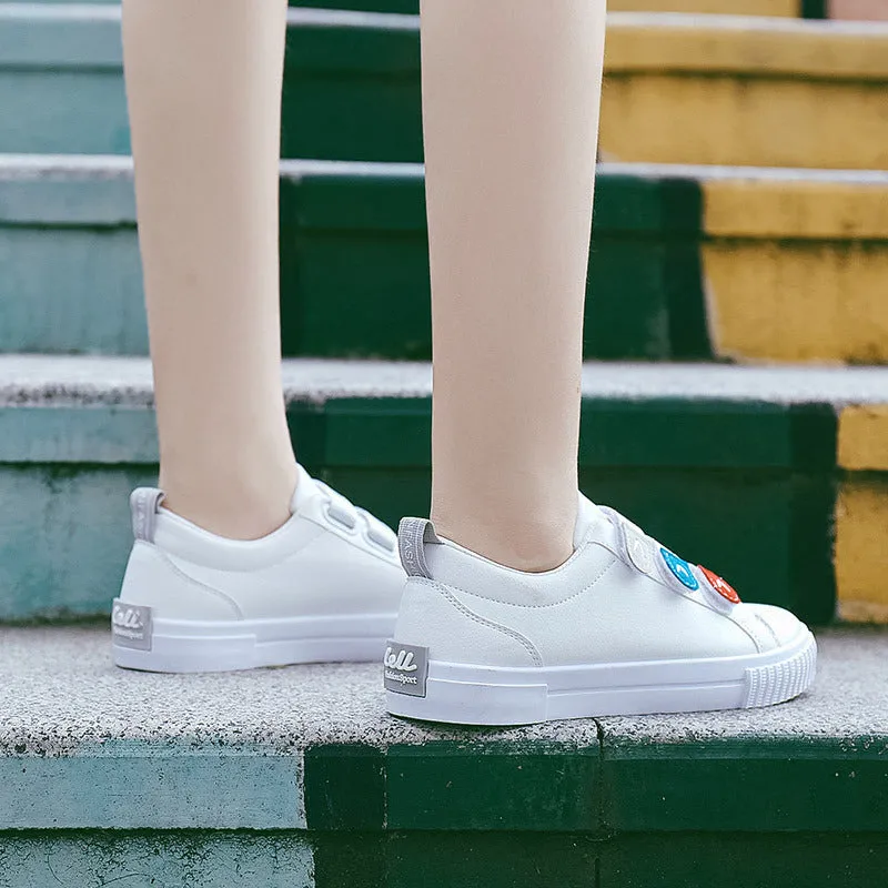 Comfortable Women's And Velcro Flat White Canvas Shoes