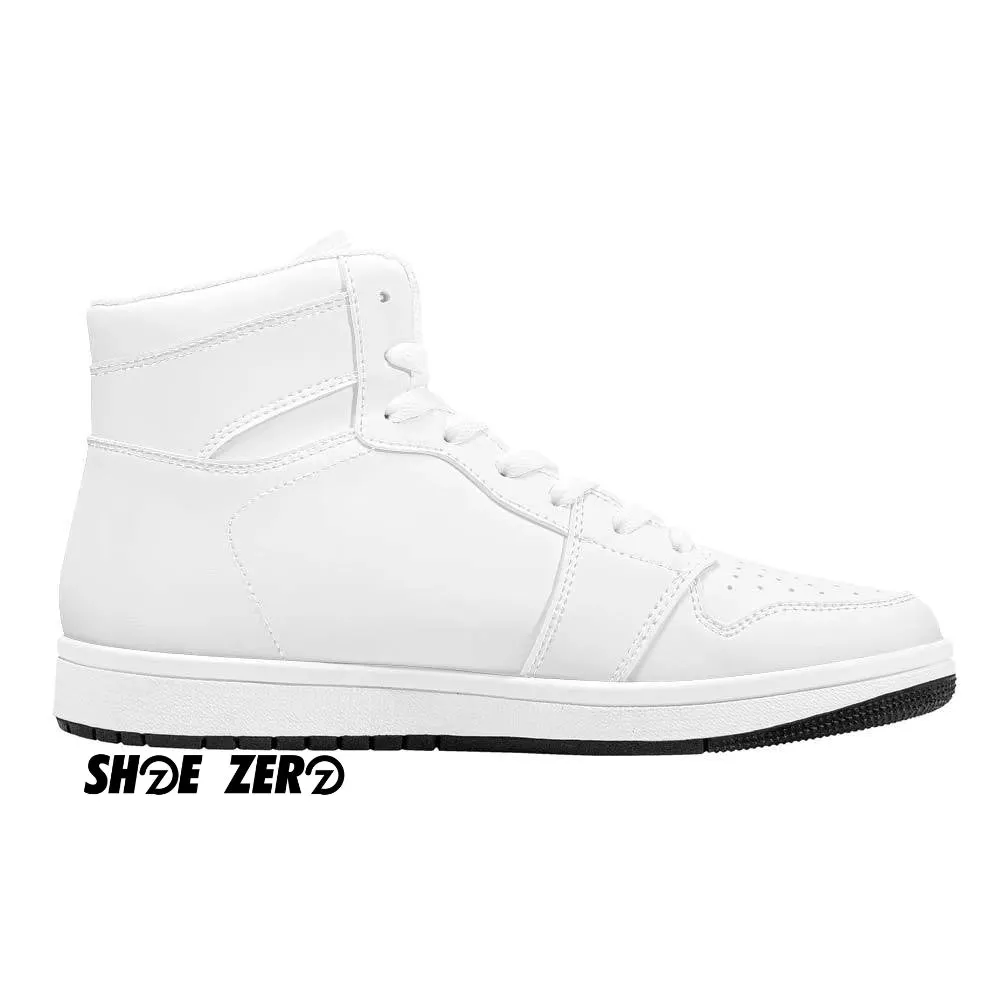 Customizable High-Top Synthetic Leather Sneakers (White)