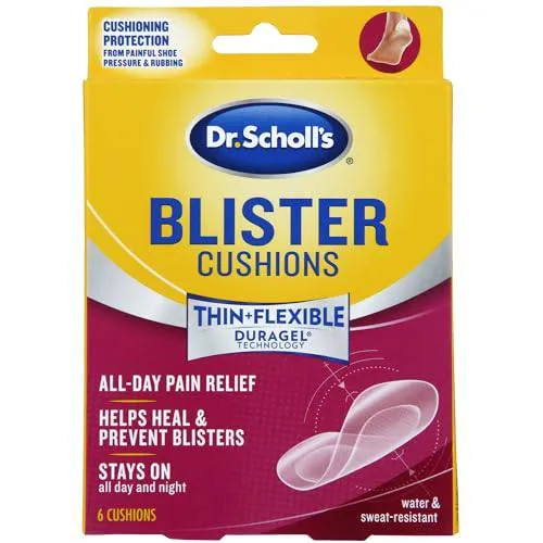 Dr. Scholl's BLISTER CUSHION with Duragel Technology, 6ct. Heal and Prevent Blisters with Cushioning that is Water and Sweat-Resistant, Thin, Flexible and Nearly Invisible