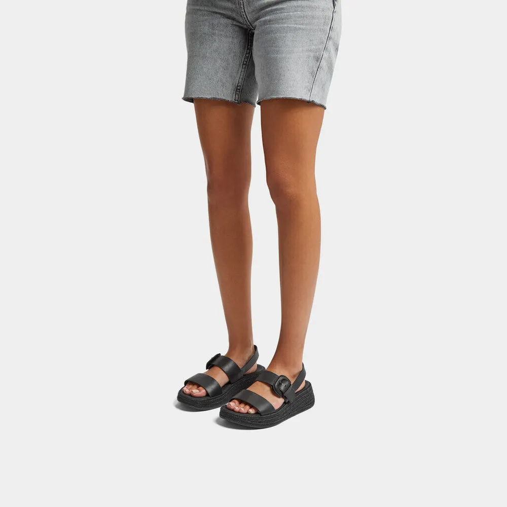 F-MODE Espadrille Buckle Leather Flatform Sandals