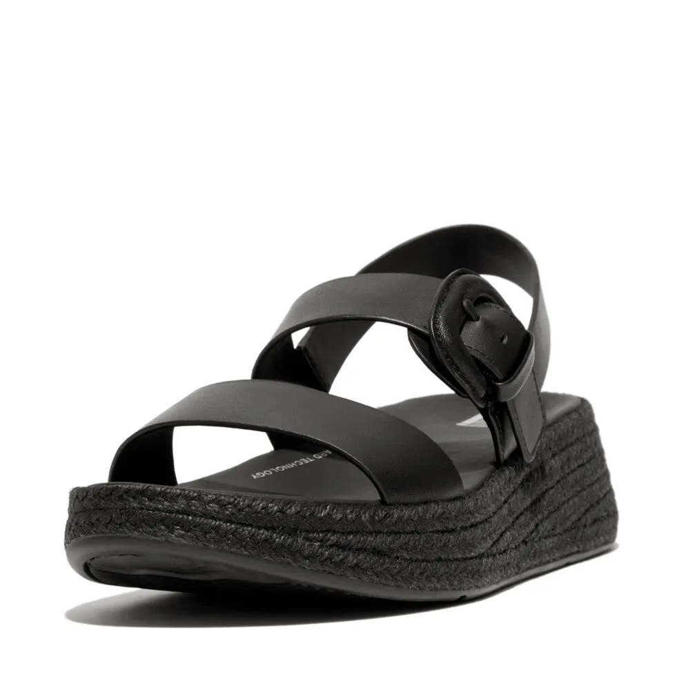 F-MODE Espadrille Buckle Leather Flatform Sandals