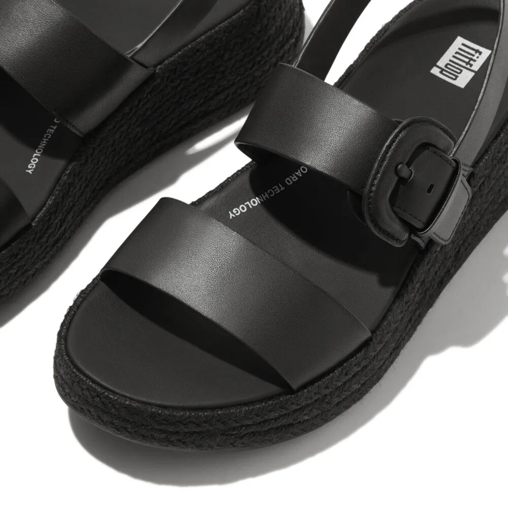 F-MODE Espadrille Buckle Leather Flatform Sandals