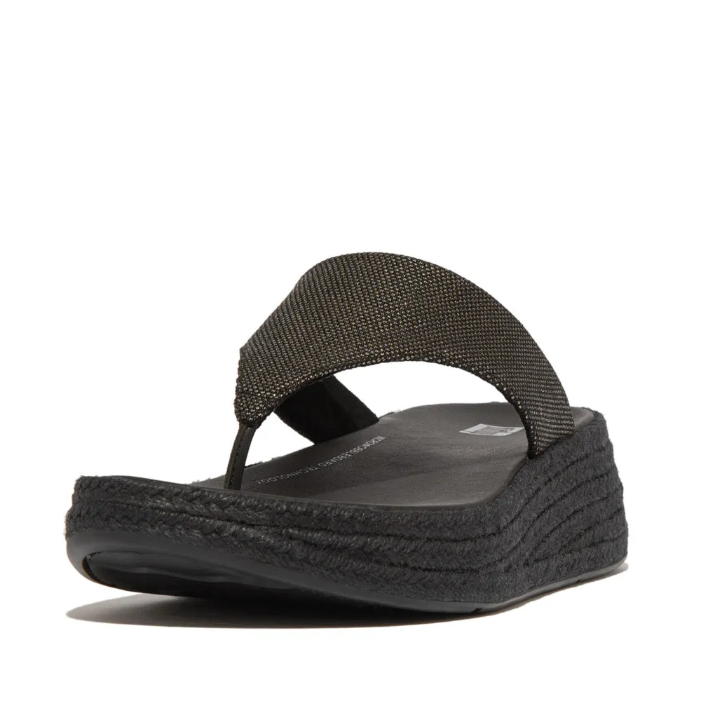 F-MODE Espadrille Glitz-Canvas Flatform Toe-Posts