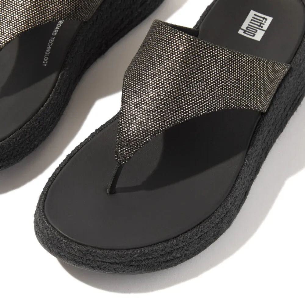 F-MODE Espadrille Glitz-Canvas Flatform Toe-Posts