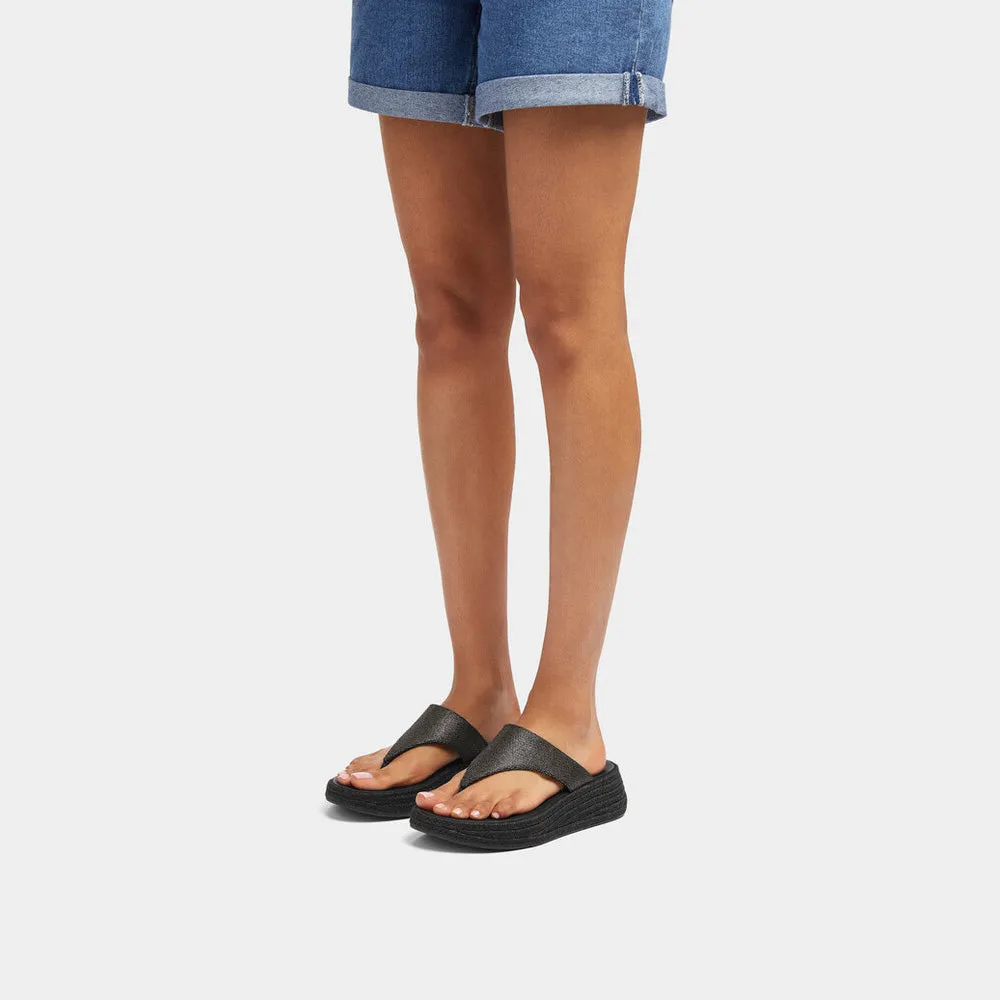 F-MODE Espadrille Glitz-Canvas Flatform Toe-Posts