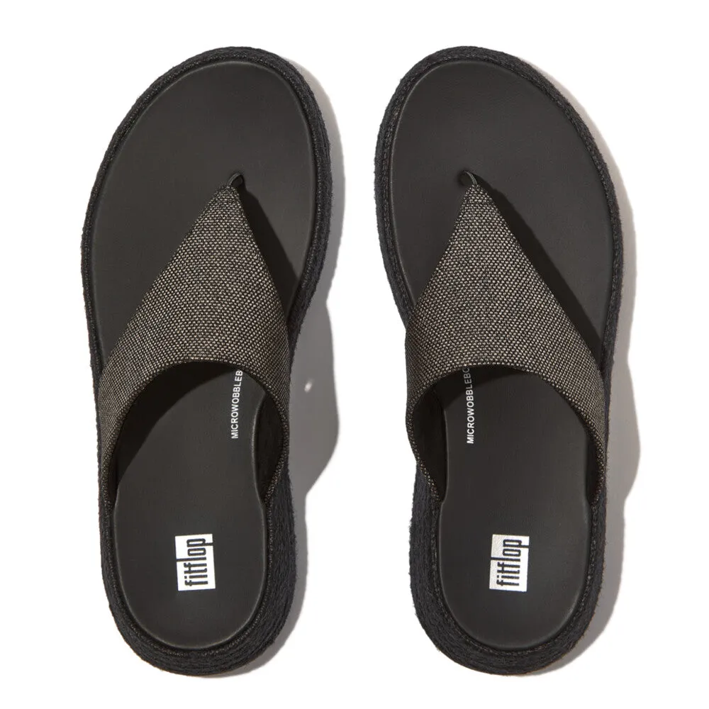 F-MODE Espadrille Glitz-Canvas Flatform Toe-Posts