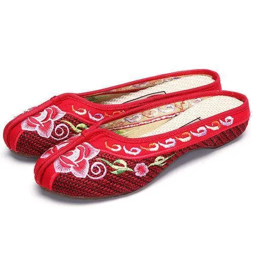 Floral Print Chinese Embroidered Vintage Flat Shoes