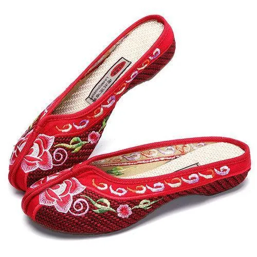Floral Print Chinese Embroidered Vintage Flat Shoes