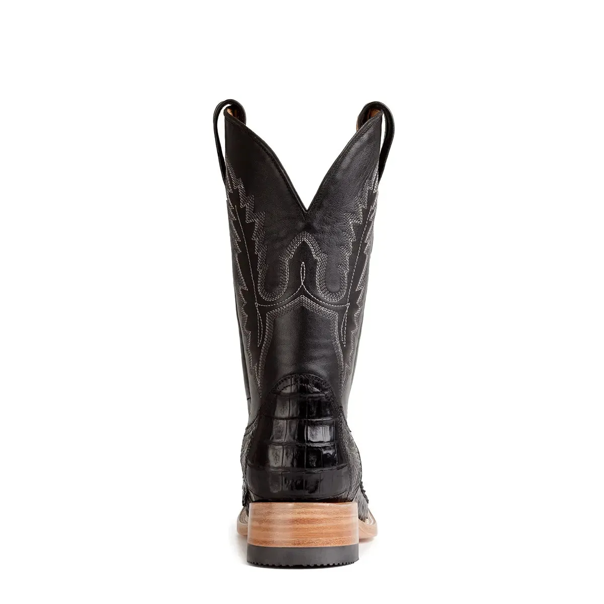 Garner Caiman Tail Belly Cut Stockman Square Toe Boot - Black