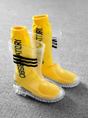 Girls Clear Striped Non-Slip Rain Boots By Liv and Mia