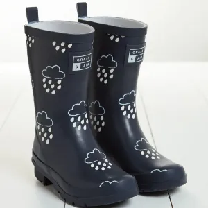 Grass & Air Older Kids Colour Changing Wellies (Navy)