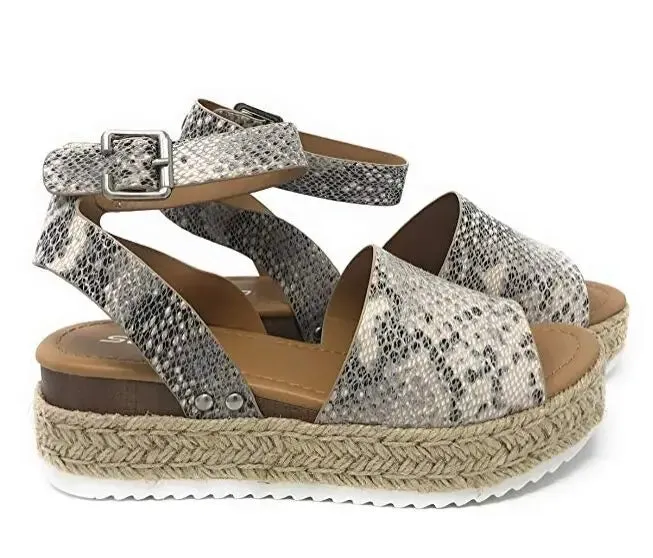 Hnzxzm Women's Platform Wedge Sandals Summer Straw Woven Flat Shoes Elegant Best Selling Fashion Denim Shoes Roman on Offer Plus Size