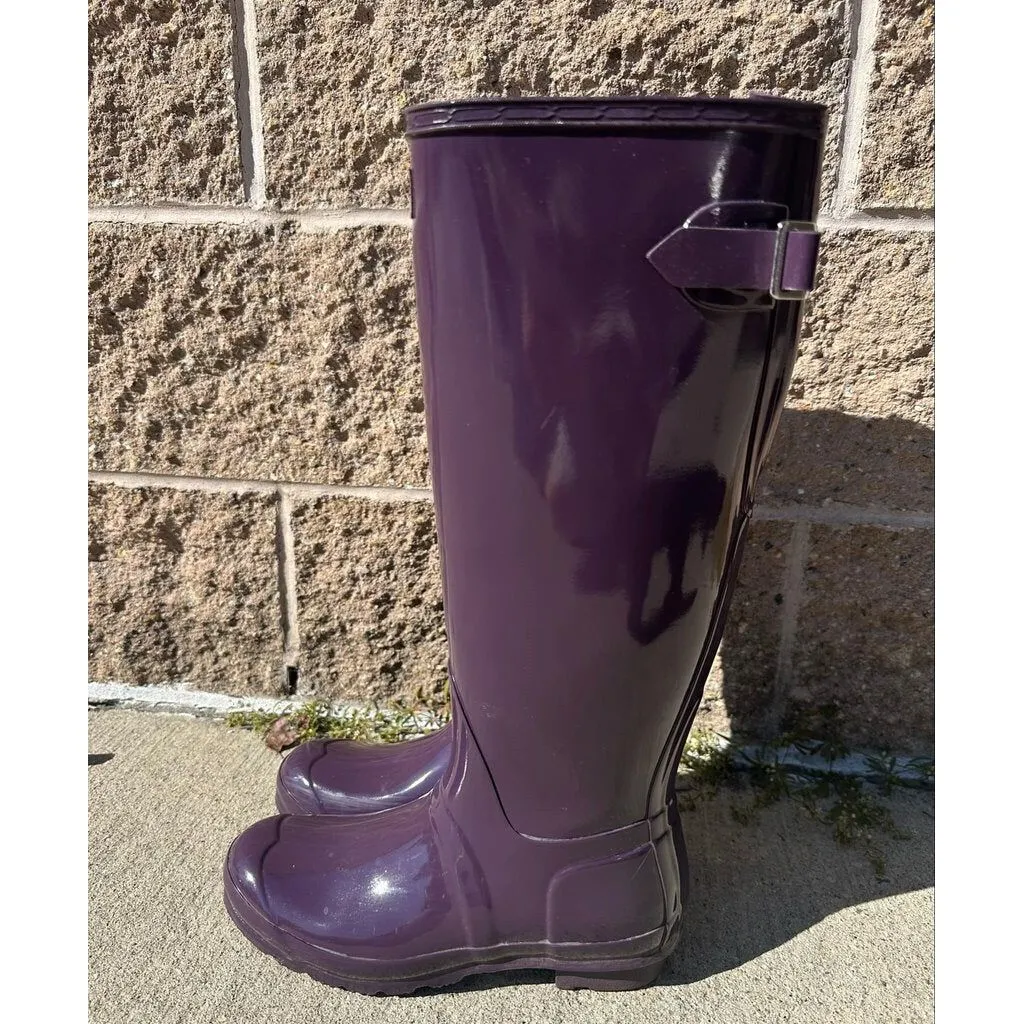 Hunter Tall Glossy Purple Rain Boots - Size 8