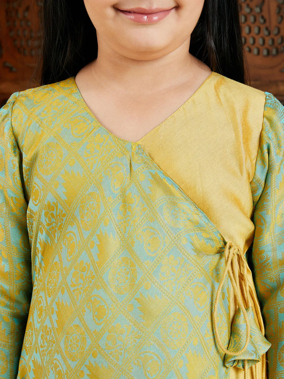 Jashvi Girl's Aqua Jacquard Anarkali Kurta Salwar Set