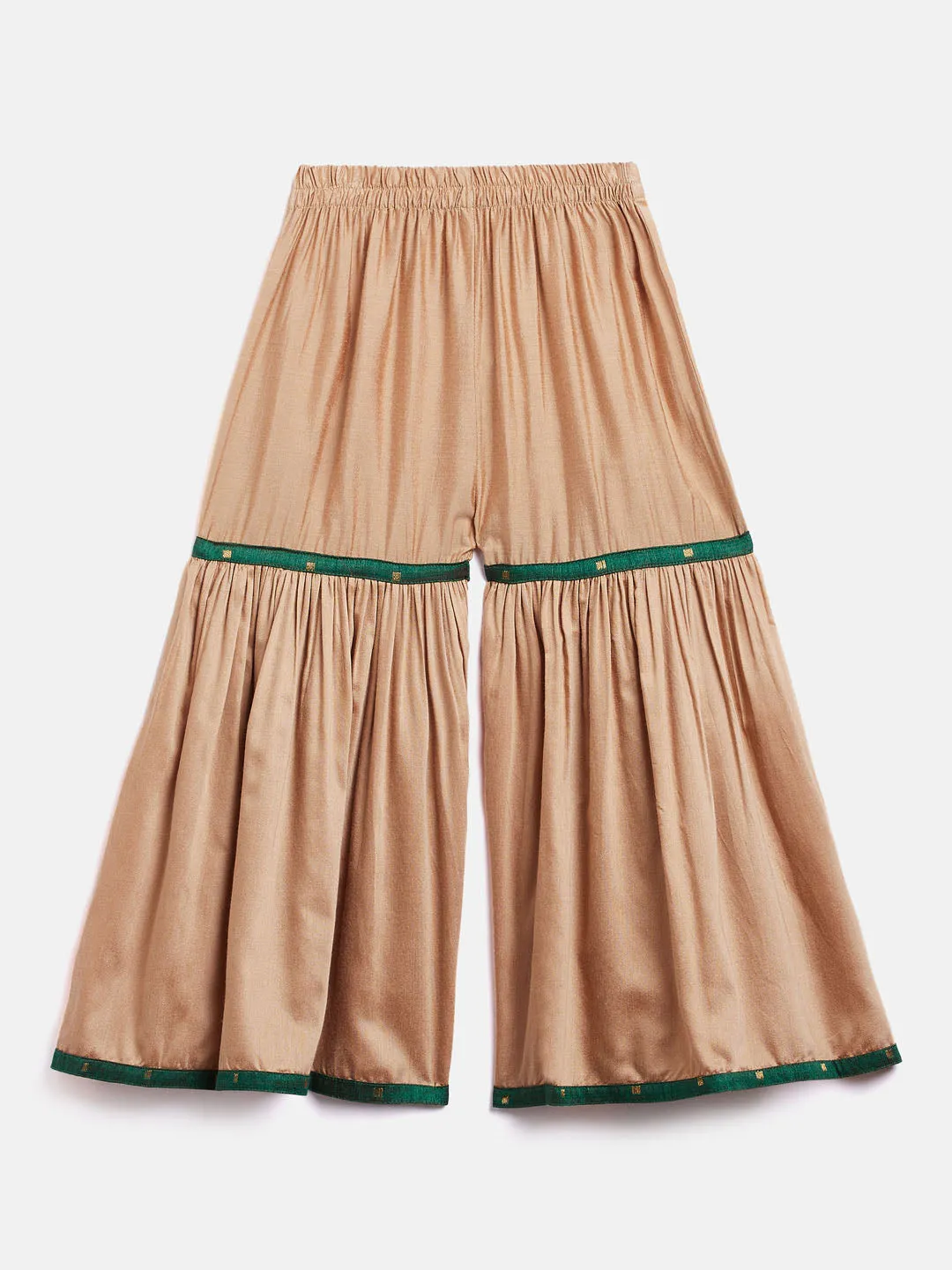 Jashvi SISHU Girls' Green Zari Kurta And Rose Gold Sharara Set