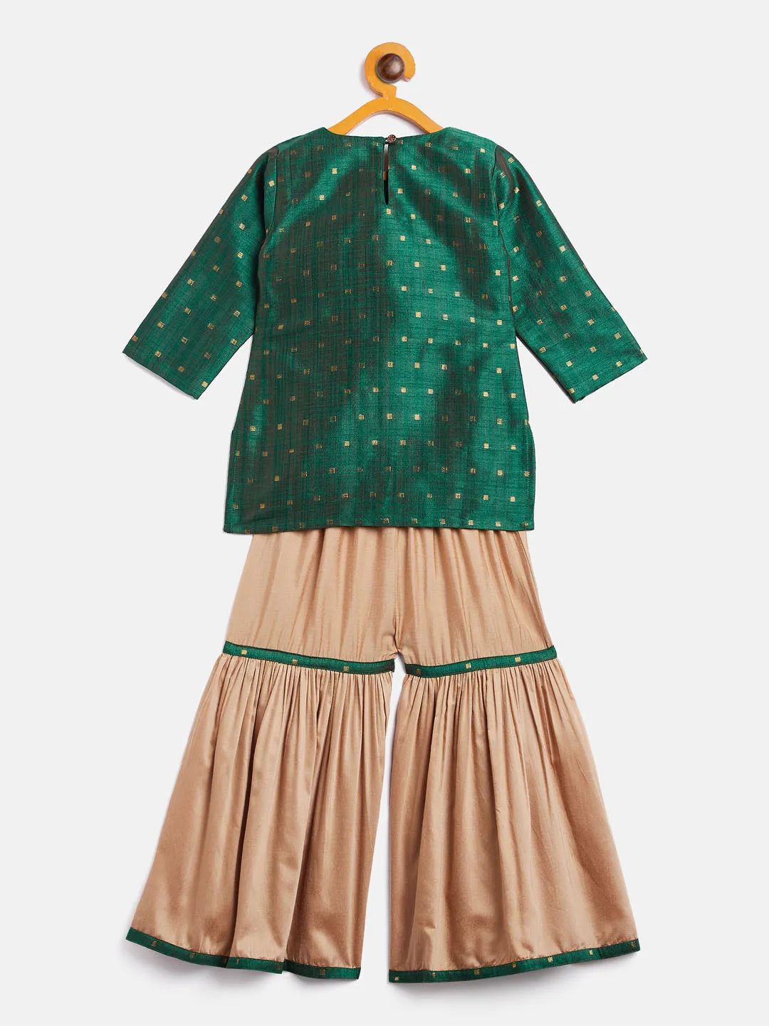 Jashvi SISHU Girls' Green Zari Kurta And Rose Gold Sharara Set