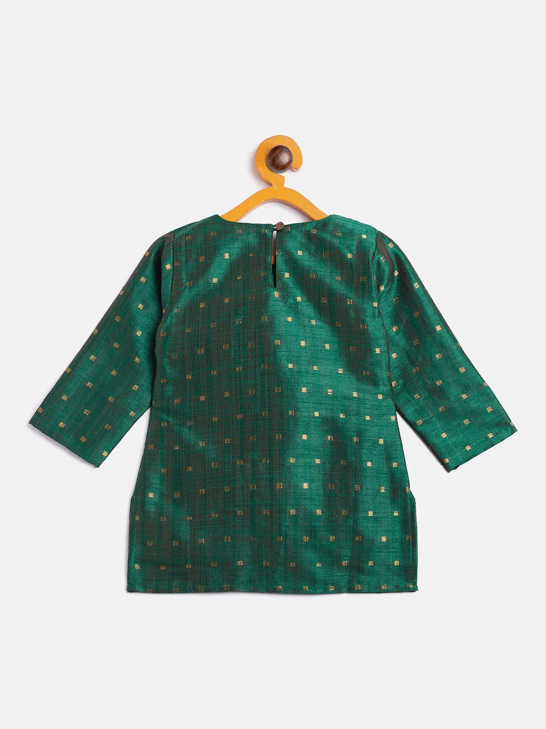 Jashvi SISHU Girls' Green Zari Kurta And Rose Gold Sharara Set