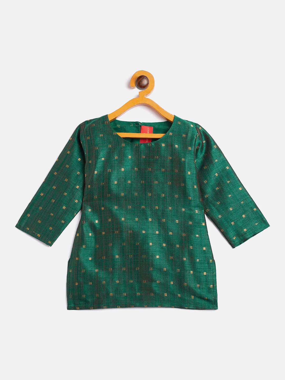 Jashvi SISHU Girls' Green Zari Kurta And Rose Gold Sharara Set