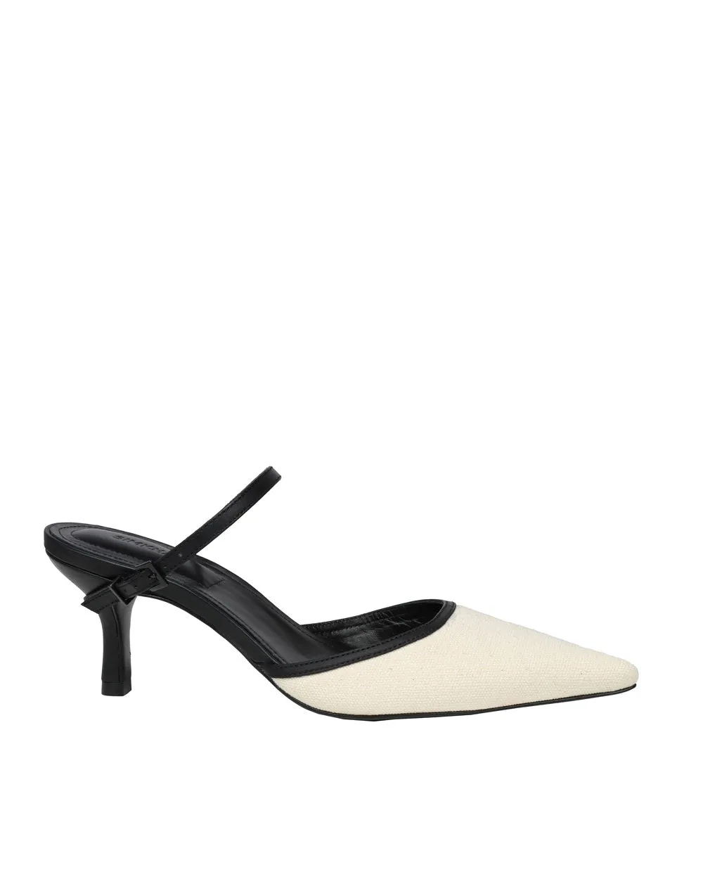 Kieran Canvas and Leather Buckle Pump in Ivory and Black