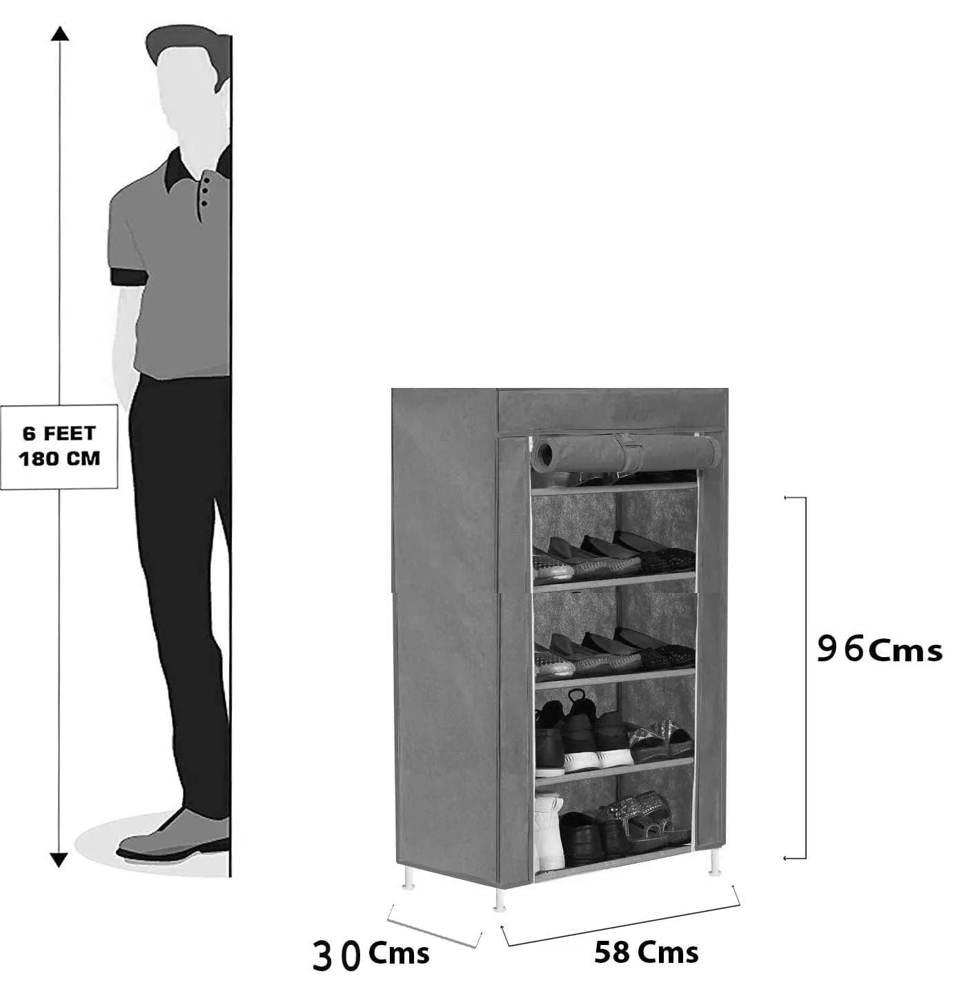 Kuber Industries Shoe Rack|Non-Woven 4 Shelves Shelf|Foldable Storage Rack Organizer for Shoe, Books-Pack of 5 (Black)