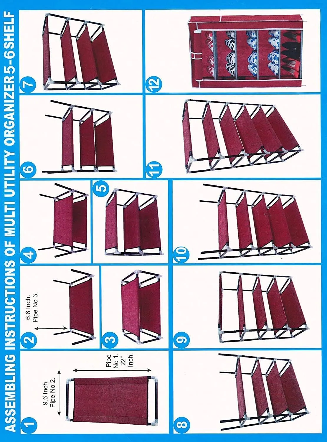 Kuber Industries Shoe Rack|Non-Woven 4 Shelves Shelf|Foldable Storage Rack Organizer for Shoe, Books-Pack of 6 (Black)