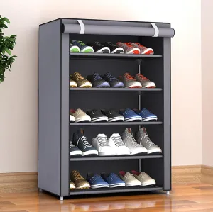 Kuber Industries Shoe Rack|Non-Woven 6 Shelves Shelf|Foldable Storage Rack Organizer for Shoe, Books-Pack of 4 (Maroon)
