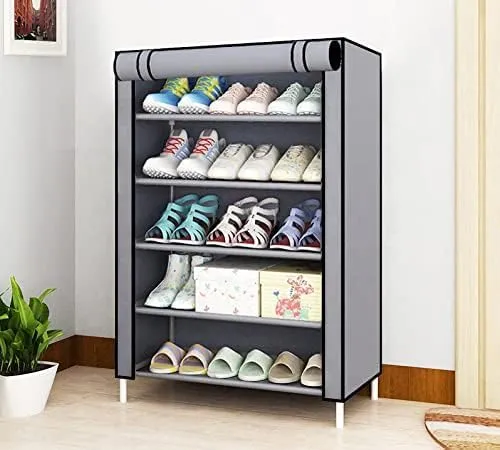 Kuber Industries Shoe Rack|Non-Woven 6 Shelves Shelf|Foldable Storage Rack Organizer for Shoe, Books-Pack of 4 (Maroon)