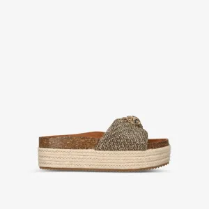 Kurt Geiger London Woven Kensington Flat Slides with Crystal Embellishment beige