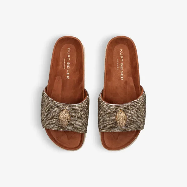 Kurt Geiger London Woven Kensington Flat Slides with Crystal Embellishment beige