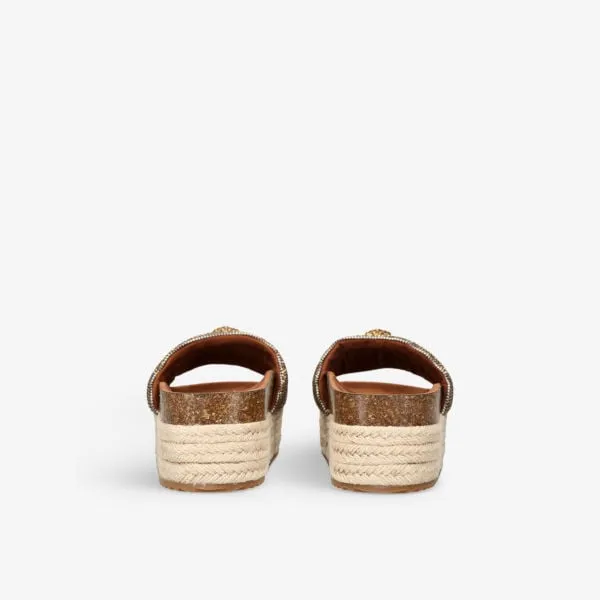 Kurt Geiger London Woven Kensington Flat Slides with Crystal Embellishment beige