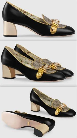 Leather and GG Supreme Mid-Heel Pump