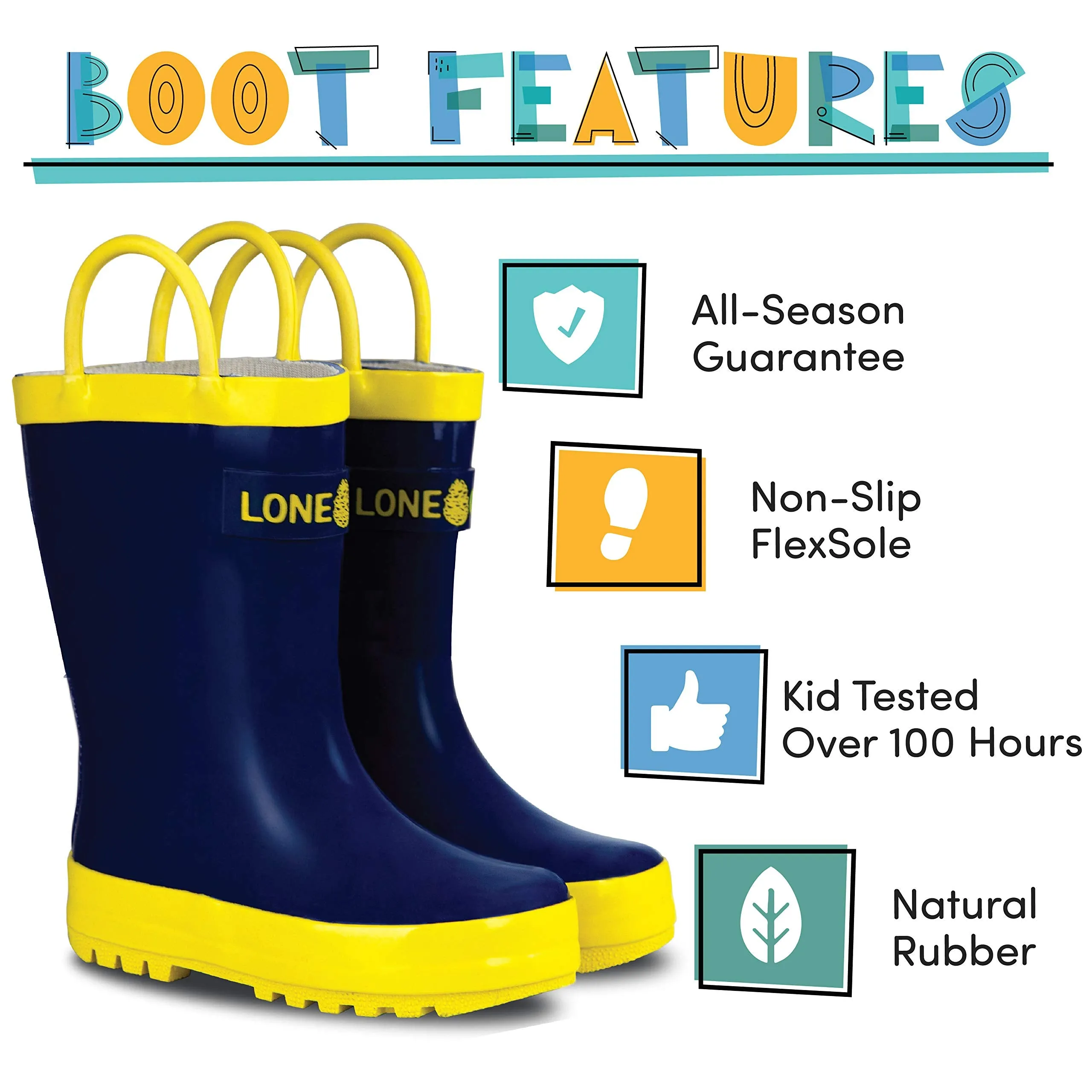Lone Cone Rain Boots with Easy-On Handles for Toddlers and Kids, Navy Blue, Toddler 10