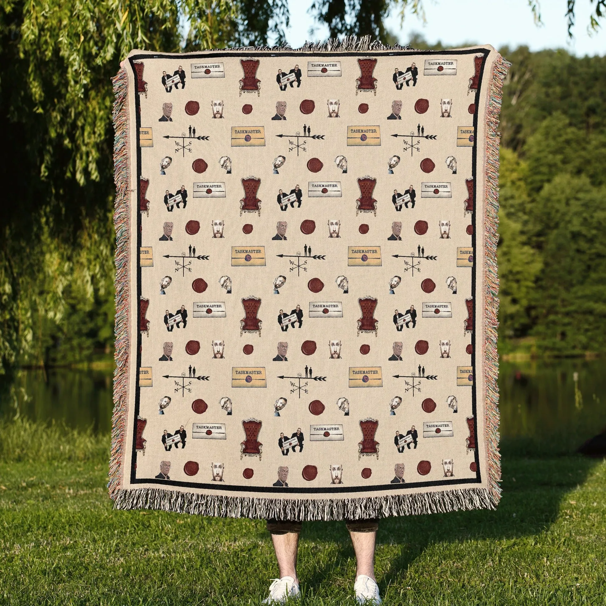 Luxurious Cotton Woven Tapestry Throw Blanket | Taskmaster | Famous Quotes Pattern