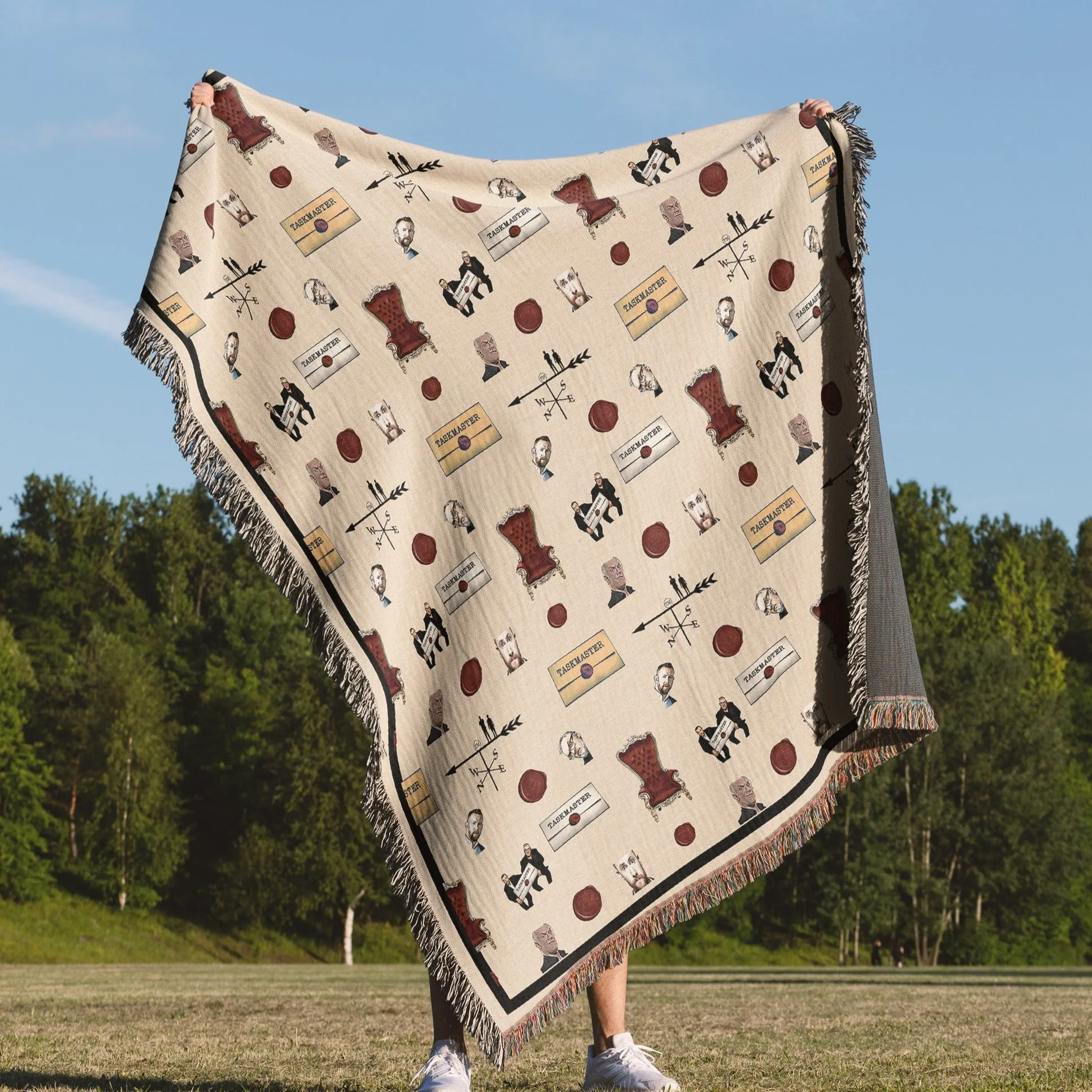 Luxurious Cotton Woven Tapestry Throw Blanket | Taskmaster | Famous Quotes Pattern