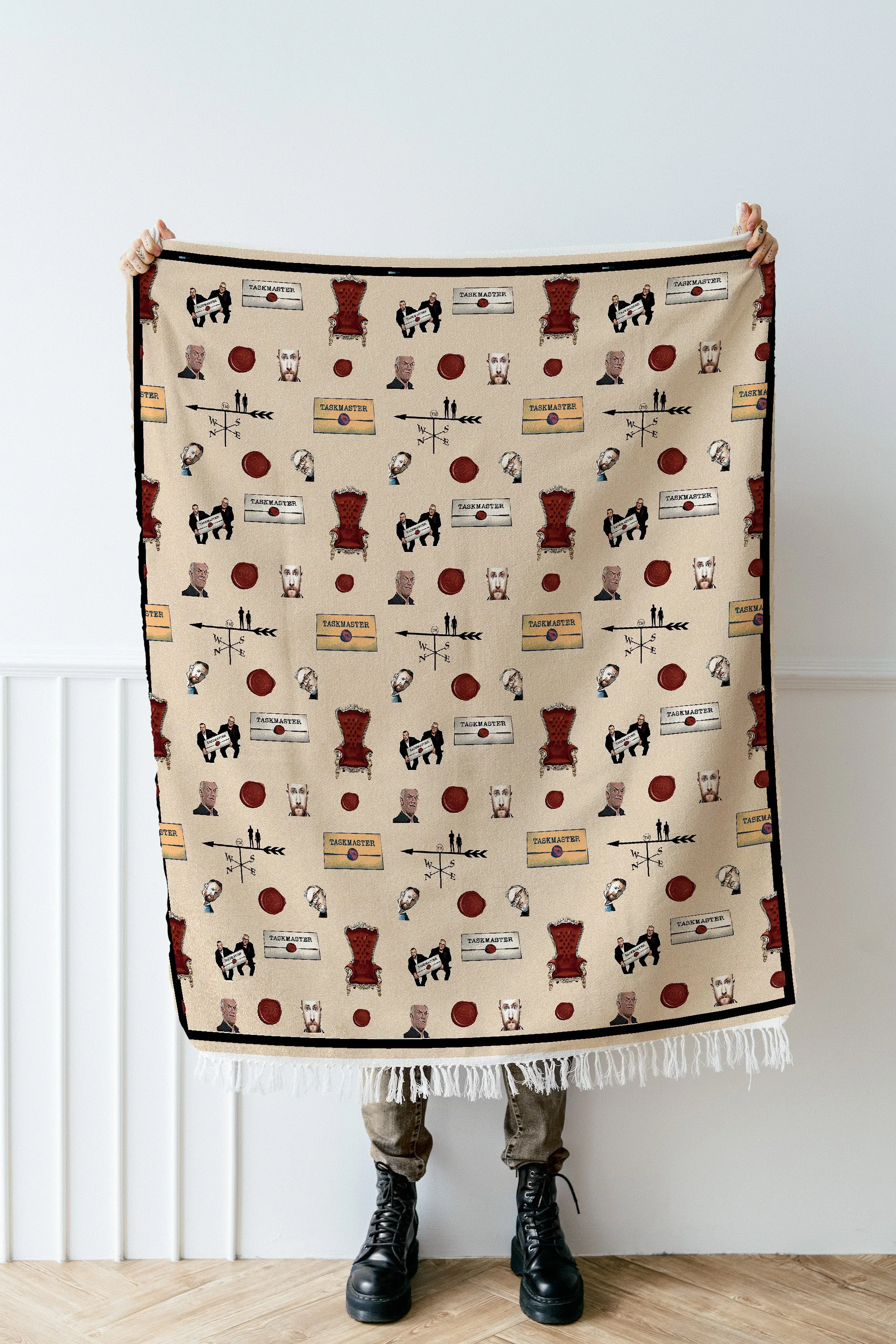 Luxurious Cotton Woven Tapestry Throw Blanket | Taskmaster | Famous Quotes Pattern