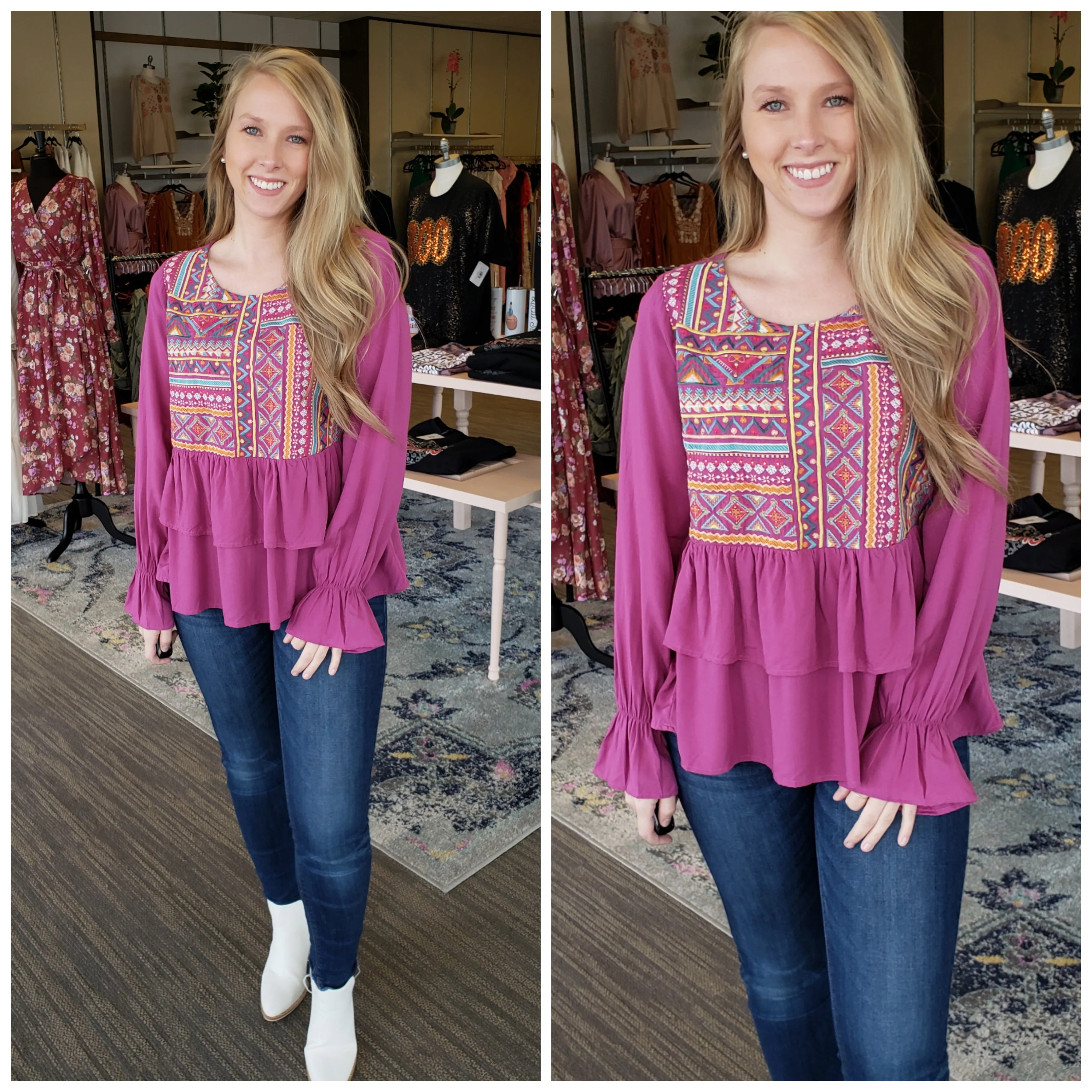 Magenta Embroidered Tiered To