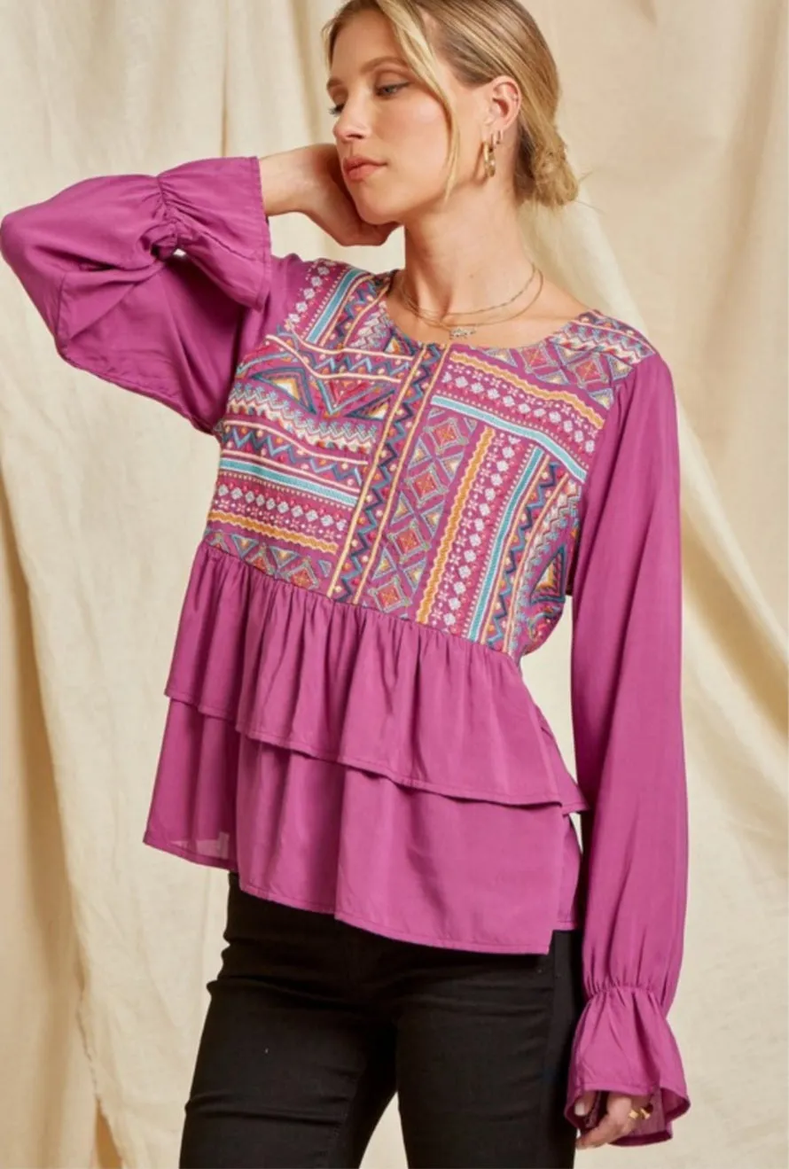 Magenta Embroidered Tiered To